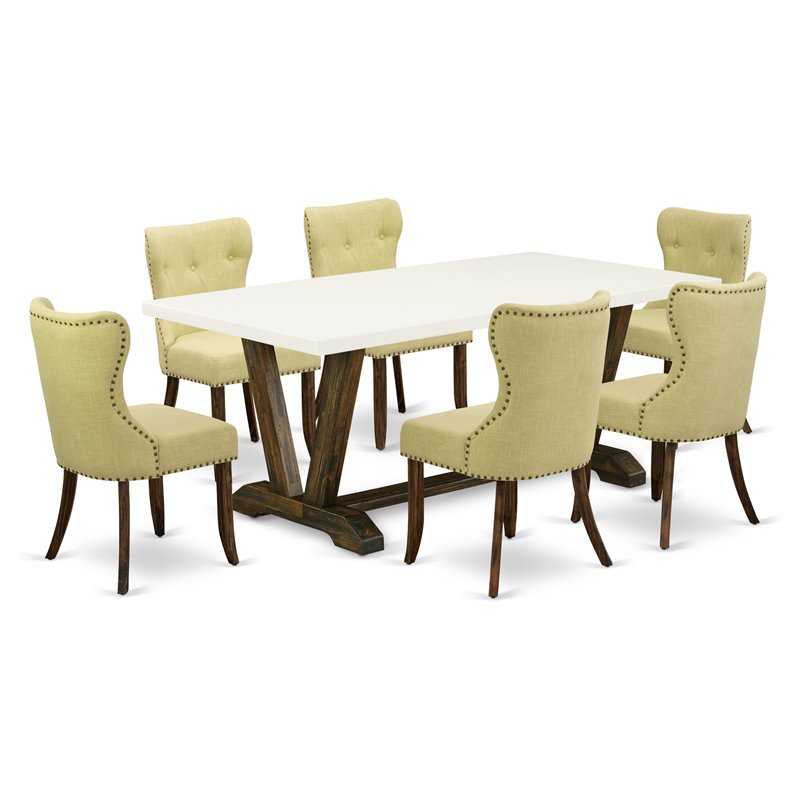 Pemberly Row 7-Piece Wood Dining Set in Jacobean Brown and Limelight