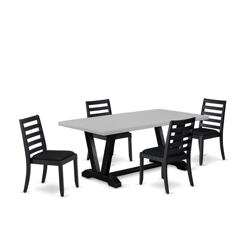 Pemberly Row 5-Piece Wood Dining Table Set in Cement and Wire Brushed Black