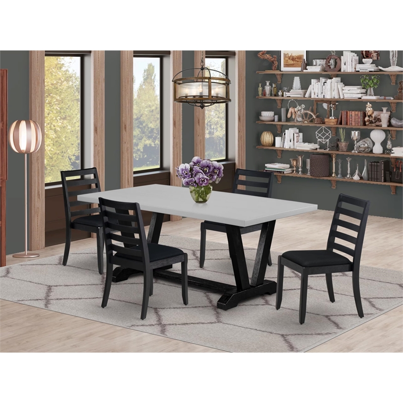 Pemberly Row 5-Piece Wood Dining Table Set in Cement and Wire Brushed Black