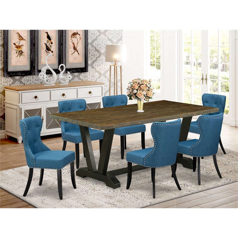 Pemberly Row 7-Piece Dining Set in Distressed Jacobean and Black