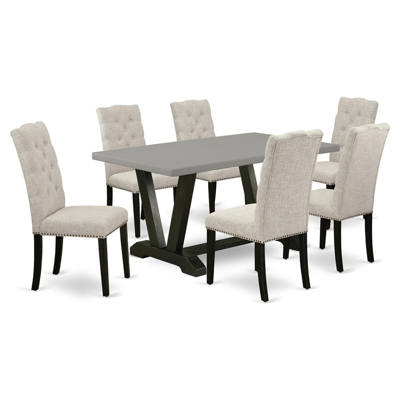 Pemberly Row 7-Piece Wood Dining Room Table Set in Doeskin Gray
