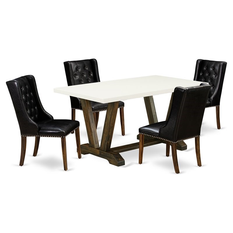 Pemberly Row 5-Piece Wood Dining Set in Jacobean & Black Upholstery