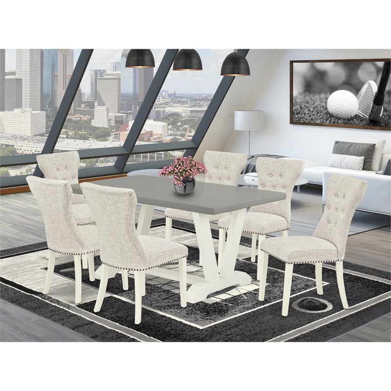 Pemberly Row 7-Piece Wood Dining Set in White/Doeskin & Cement Finish