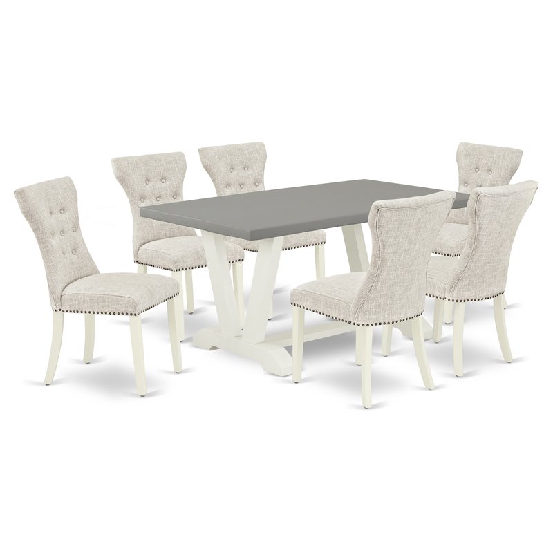 Pemberly Row 7-Piece Wood Dining Set in White/Doeskin & Cement Finish