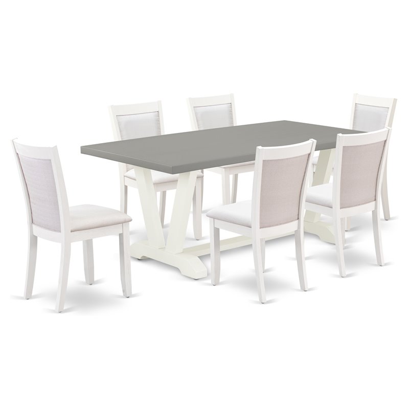 Pemberly Row 7-Piece Acacia Wood Dining Set in White and Cream