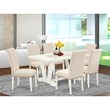 Pemberly Row 7-Piece Wood Dining Set in Linen White and Dark Shitake