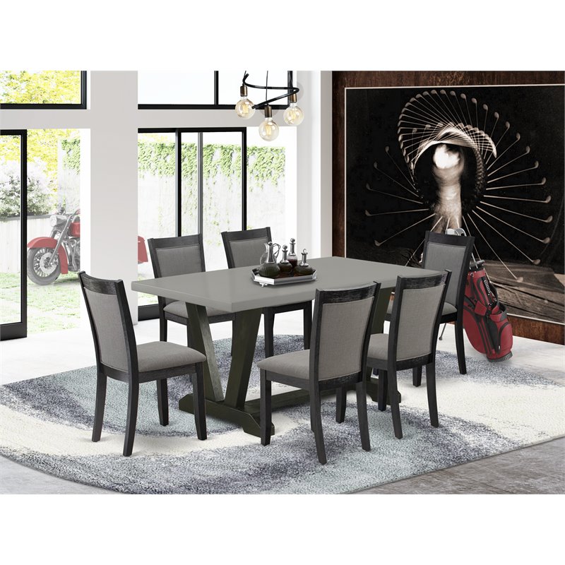 Pemberly Row 7-Piece Wood Dining Set in Cement and Dark Gotham Gray