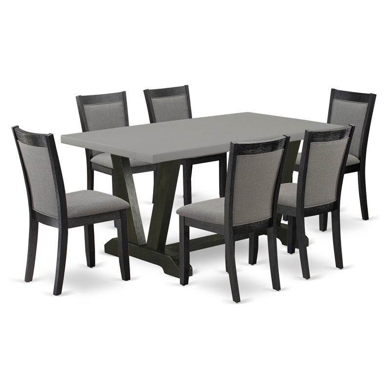 Pemberly Row 7-Piece Wood Dining Set in Cement and Dark Gotham Gray