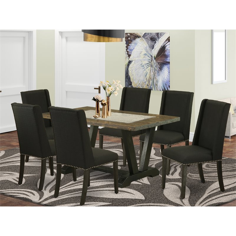 Pemberly Row 7-Piece Dining Table Set in Black and Espresso Finish