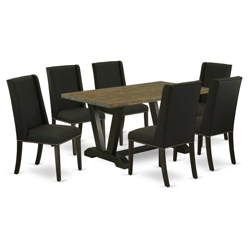 Pemberly Row 7-Piece Dining Table Set in Black and Espresso Finish