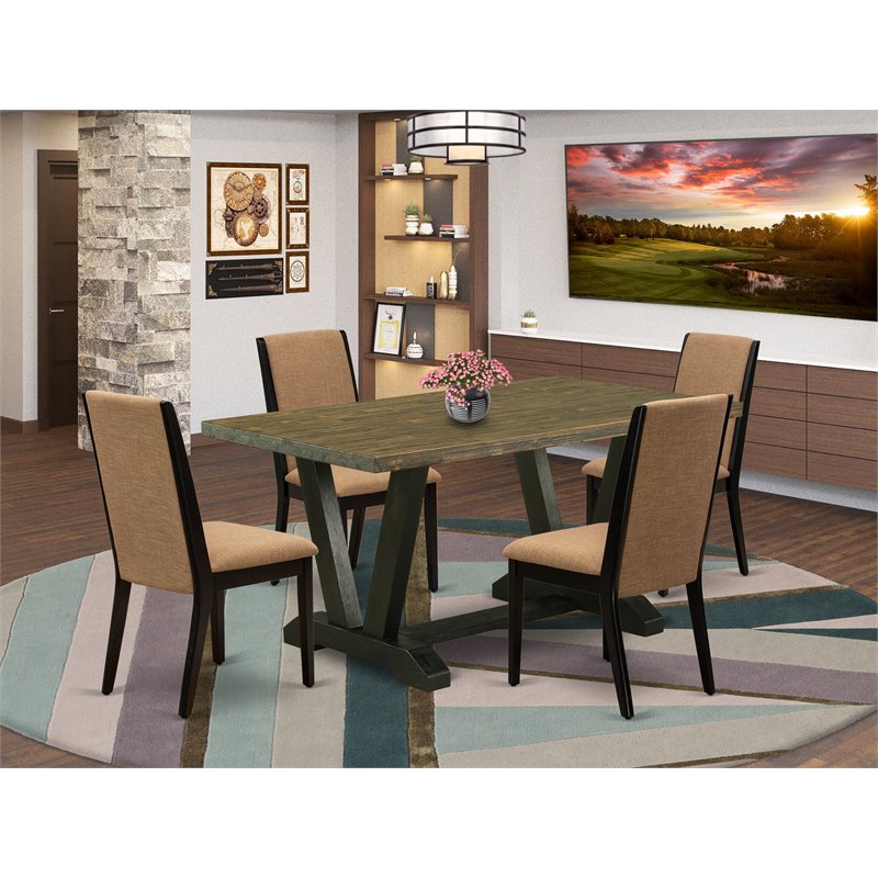 Pemberly Row 5-Piece Wood Dining Table Set in Black and Sable