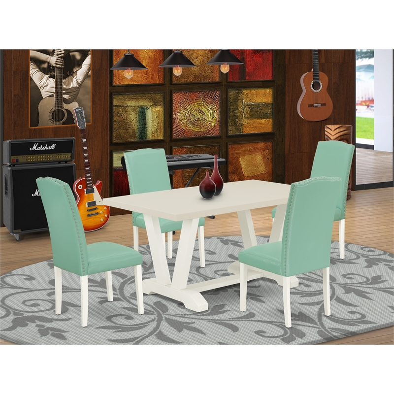 Pemberly Row 5-Piece Wood Table and PU Leather Chair Dining Set