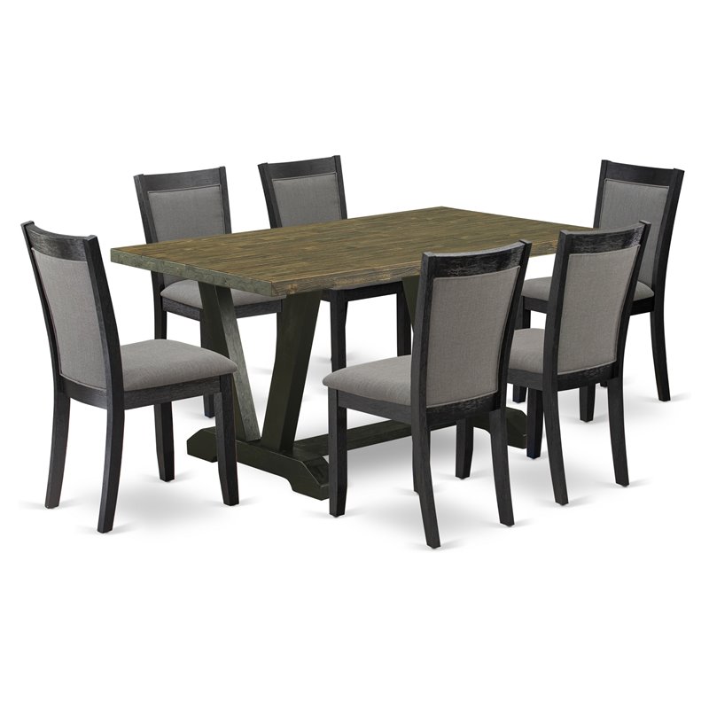 Pemberly Row 7-Piece Wood Dining Set in Jacobean and Dark Gray