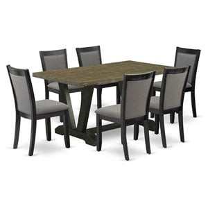 Pemberly Row 7-Piece Wood Dining Set in Jacobean and Dark Gray