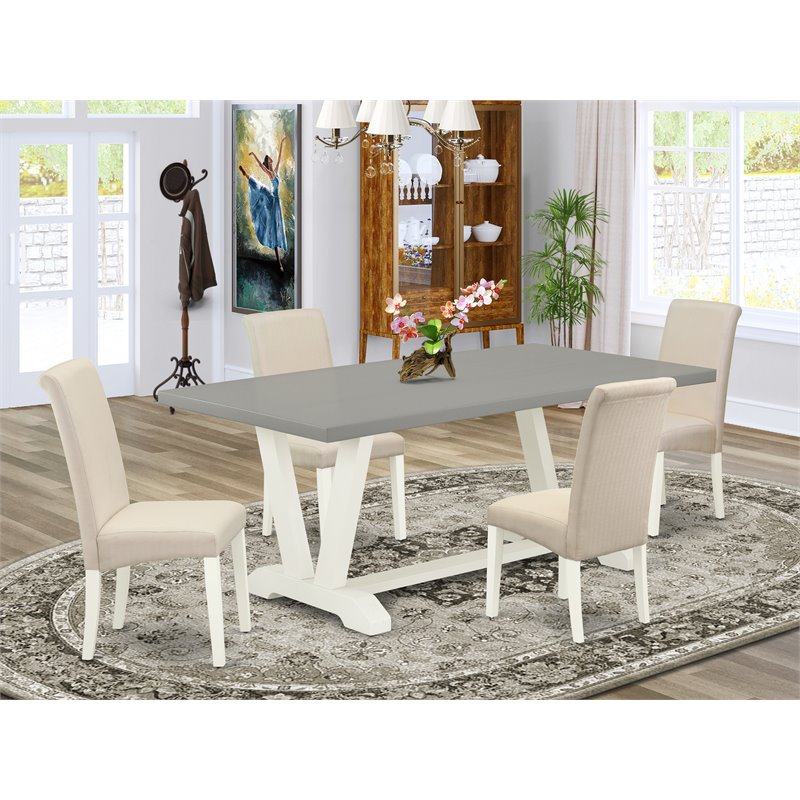 Pemberly Row 5-Piece Wood Dining Set in Linen White with Cream Seats