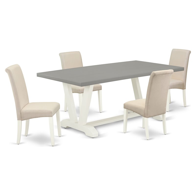 Pemberly Row 5-Piece Wood Dining Set in Linen White with Cream Seats
