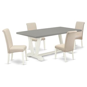 Pemberly Row 5-Piece Wood Dining Set in Linen White with Cream Seats