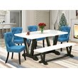 Pemberly Row 6-Piece Wood Dining Set with Bench in Multi-Color Finish