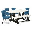 Pemberly Row 6-Piece Wood Dining Set with Bench in Multi-Color Finish