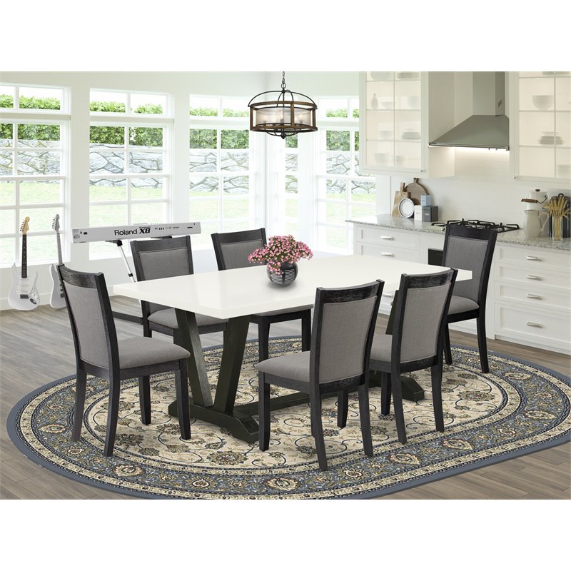 Pemberly Row 7-Piece Rubberwood Dining Set in White/Black/Dark Gray