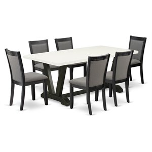 Pemberly Row 7-Piece Rubberwood Dining Set in White/Black/Dark Gray