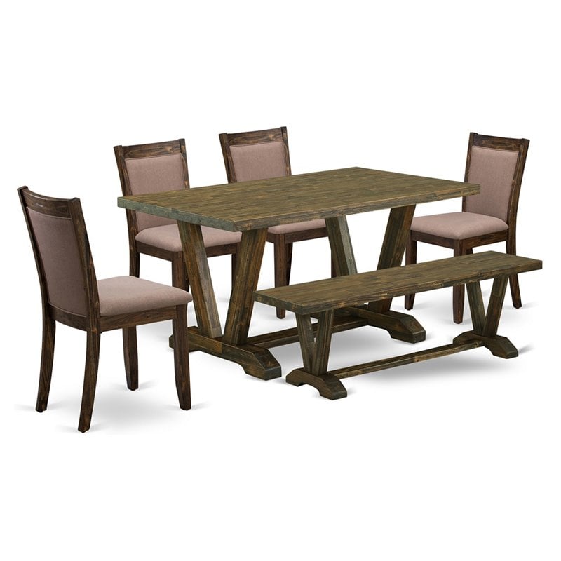 Pemberly Row 6-Piece Acacia Wood Dining Set in Jacobean/Coffee Finish