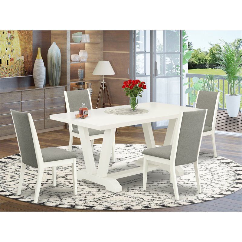 Pemberly Row 5-Piece Wood Dining Set with Linen Cushion Seat in White