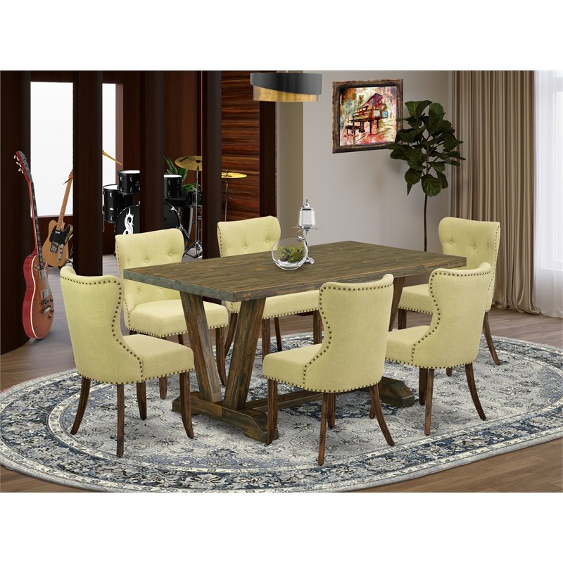 Pemberly Row 7-Piece Dining Set with Limelight Upholstered Seats in Brown