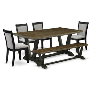 Pemberly Row 6-Piece Wood Dining Set with Upholstered Chairs in Multi-Color