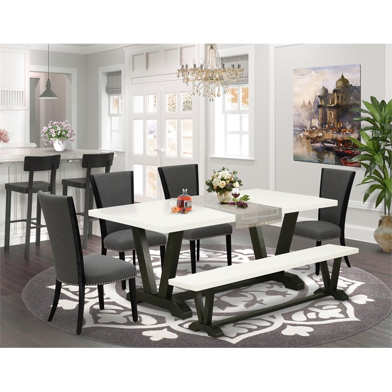 Pemberly Row 6-Piece Wood Dining Set with Fabric Chairs in Gray