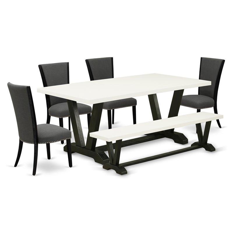 Pemberly Row 6-Piece Wood Dining Set with Fabric Chairs in Gray