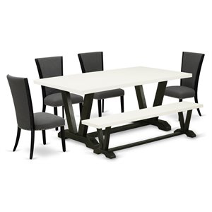 Pemberly Row 6-Piece Wood Dining Set with Fabric Chairs in Gray
