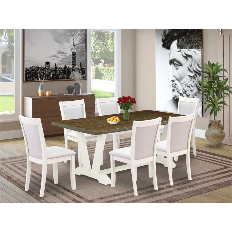 Pemberly Row 7-Piece Acacia Wood Dining Set in Jacobean and Cream