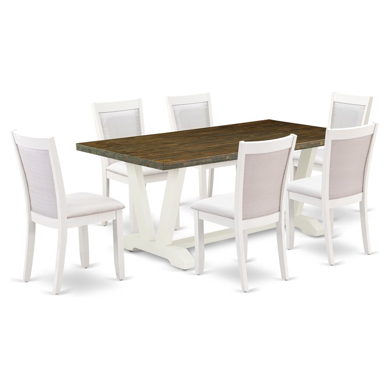 Pemberly Row 7-Piece Acacia Wood Dining Set in Jacobean and Cream