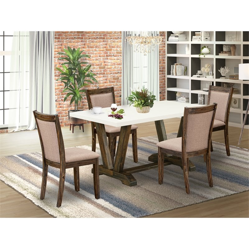 Pemberly Row 5-Piece Acacia Wood Dining Set in Khaki Gray and Jacobean