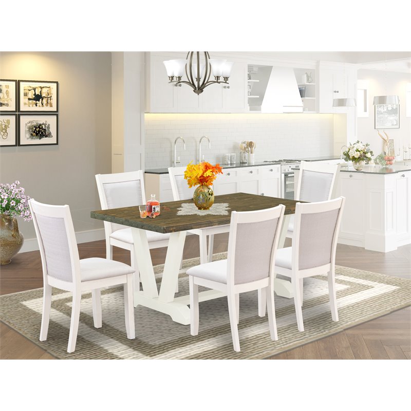 Pemberly Row 7-Piece Acacia Wood Dining Set in Jacobean/White/Cream