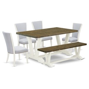 Pemberly Row 6-Piece Wood Dining Set in Jacobean Brown/Gray/White
