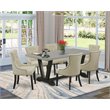 Pemberly Row 7-Piece Dining Set with Cushioned Chairs in Black/Beige