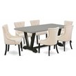 Pemberly Row 7-Piece Dining Set with Cushioned Chairs in Black/Beige