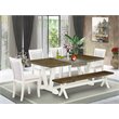 Pemberly Row 6-Piece Dining Set with Bench in Jacobean/White/Cream