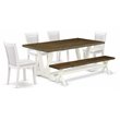 Pemberly Row 6-Piece Dining Set with Bench in Jacobean/White/Cream
