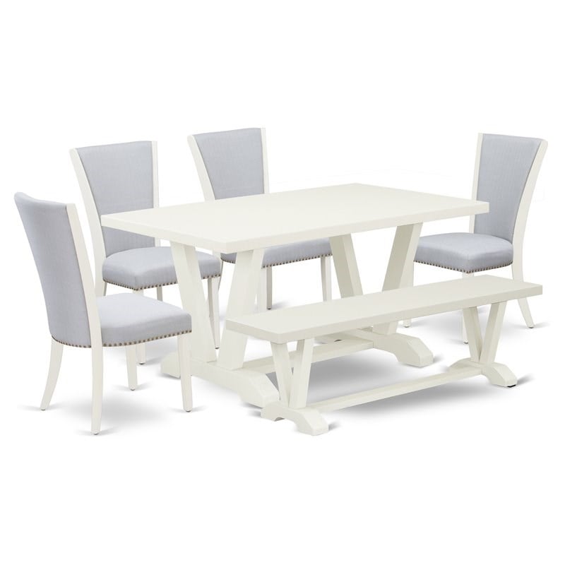 Pemberly Row 6-Piece Dining Set with Bench in Gray/White Finish