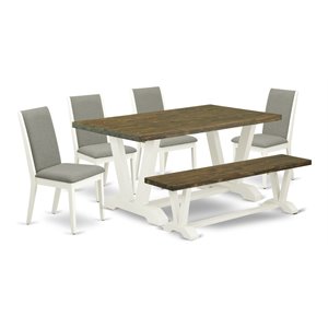 Pemberly Row 6-Piece Wood Dining Set in Linen White and Shitake