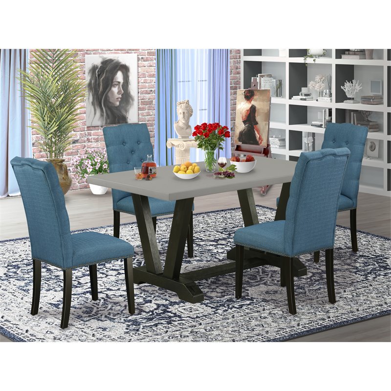 Pemberly Row 5-Piece Dining Set with Mineral Linen Parson Chairs