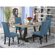 Pemberly Row 5-Piece Dining Set with Mineral Linen Parson Chairs