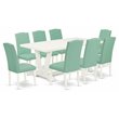 Pemberly Row 9-Piece Modern Dining Set in Linen White and Pond Green