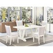Pemberly Row 5-Piece Asian Wood Dining Set in Linen White and Cream