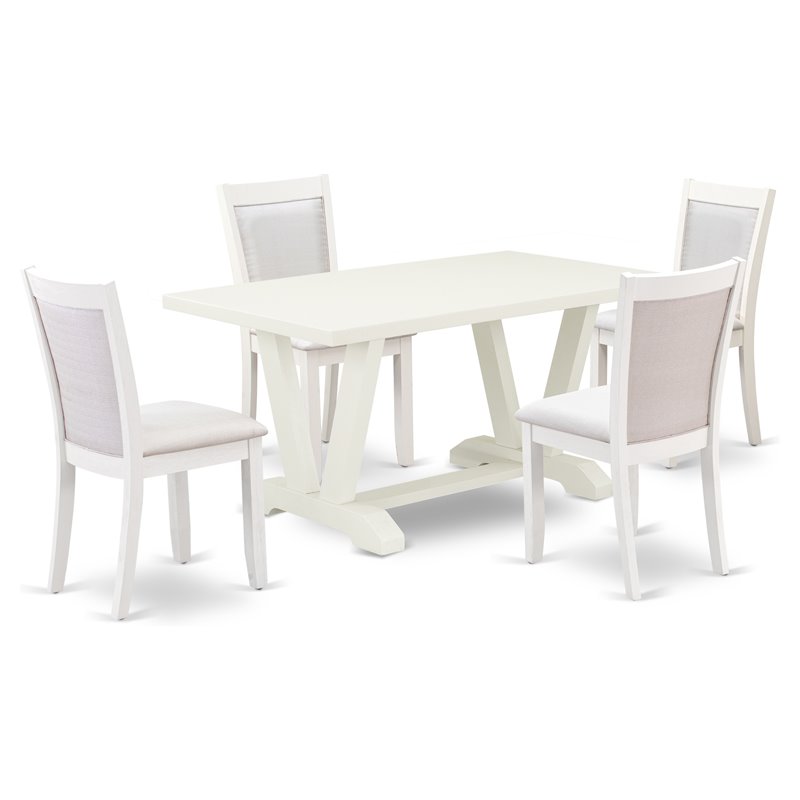 Pemberly Row 5-Piece Asian Wood Dining Set in Linen White and Cream