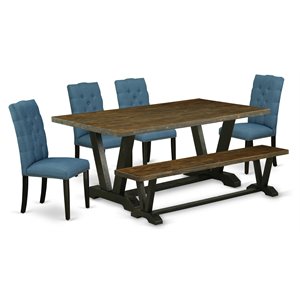 Pemberly Row 6-Piece Wood Dining Set with Fabric Seats in Multi-Color