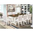 Pemberly Row 9-Piece Wood Dining Table Set with Linen Fabric Seats